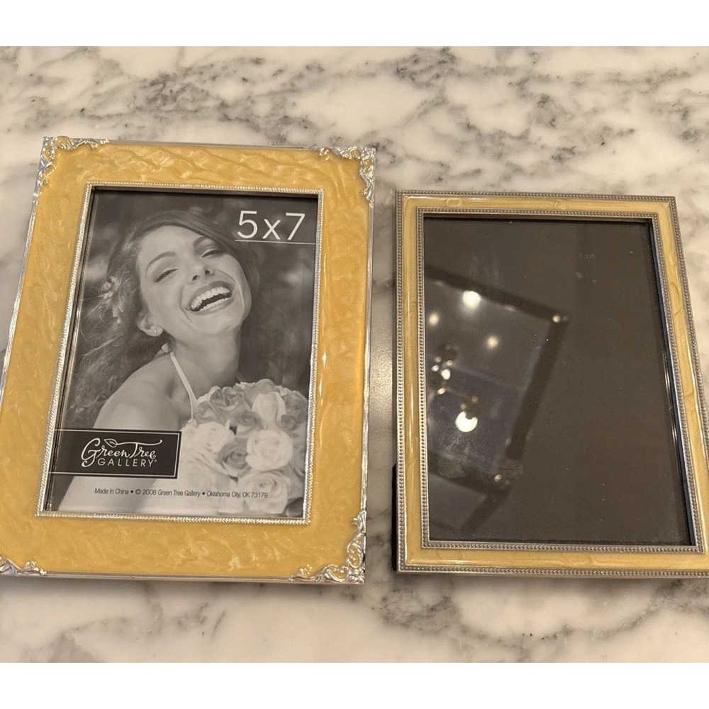 2 Silver Tone Yellow Enamel Picture Frame 5 X 7 Photo Picture